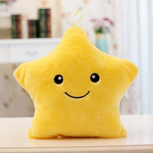 Led Luminous Colorful Five-Pointed Star Plush Toy Pillow Children Comfort Pillow,Yellow 35cm
