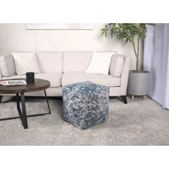 16" Square Blue Pouf Filled with Beads / A Decorative Accessory for Home