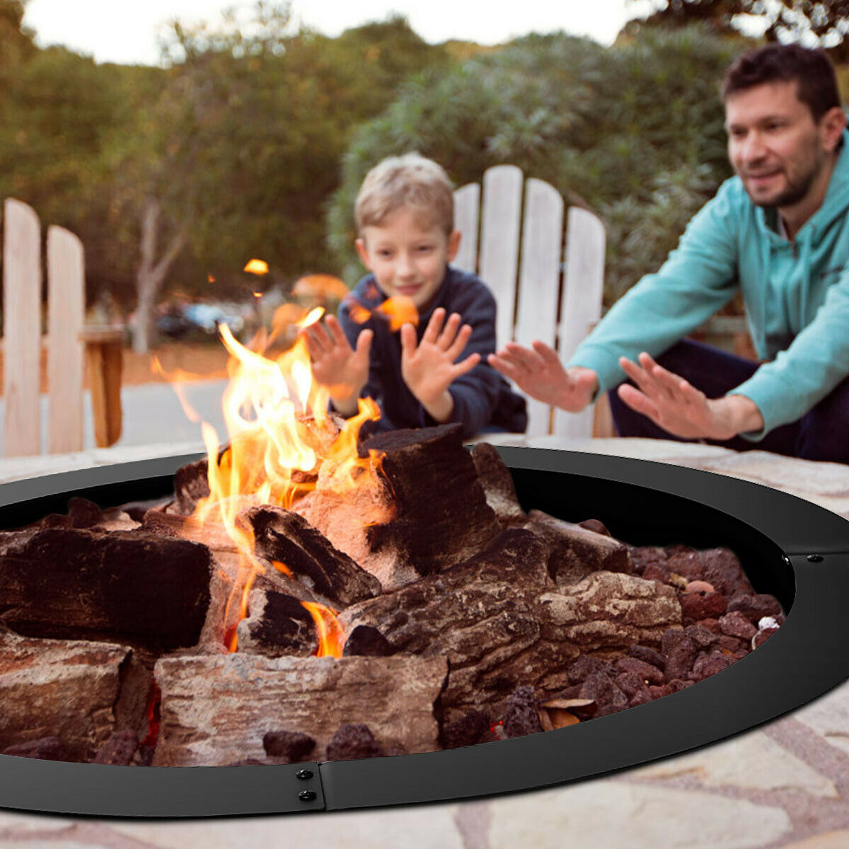 Gymax 36 Inch Round Steel Fire Pit Ring Liner DIY Wood Burning Insert - image 9 of 10