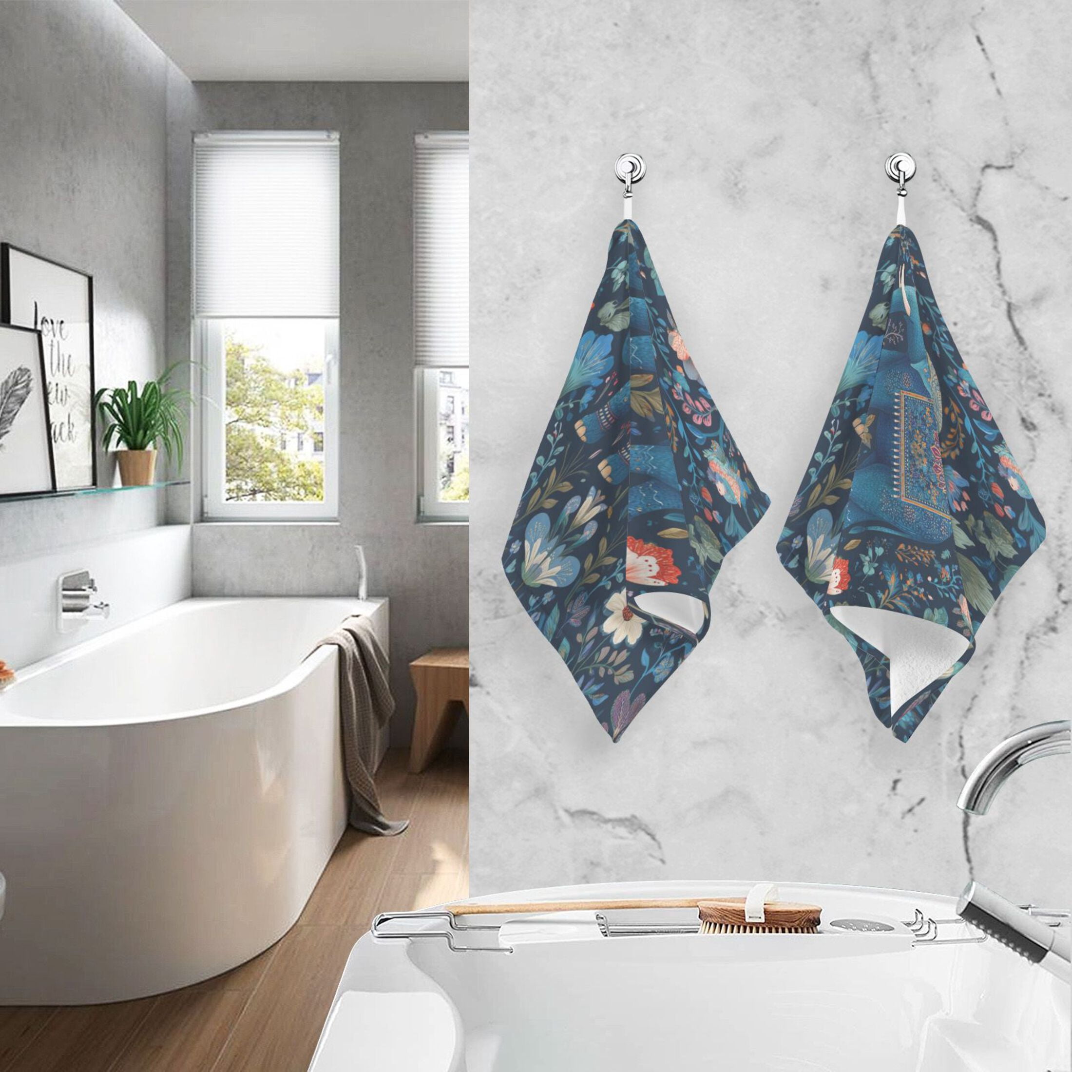 2 Pieces of Cotton Towel Face Towel Set Hand Towel Bath Towel Cotton Bath Towel Sets Cartoon Blue Elephant