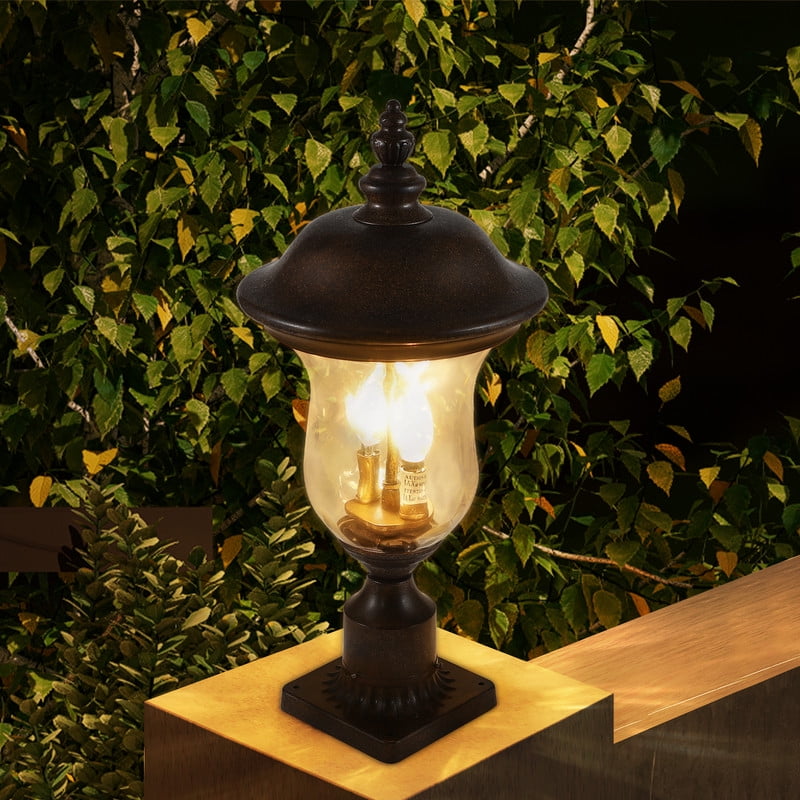 21" Outdoor Lamp Post Light, Vintage Bronze Garden Lantern with Clear Glass Shade, Waterproof Exterior Lighting Fixture for Yard, Porch, Walkway, Driveway (No Bulb, 1-Pack)