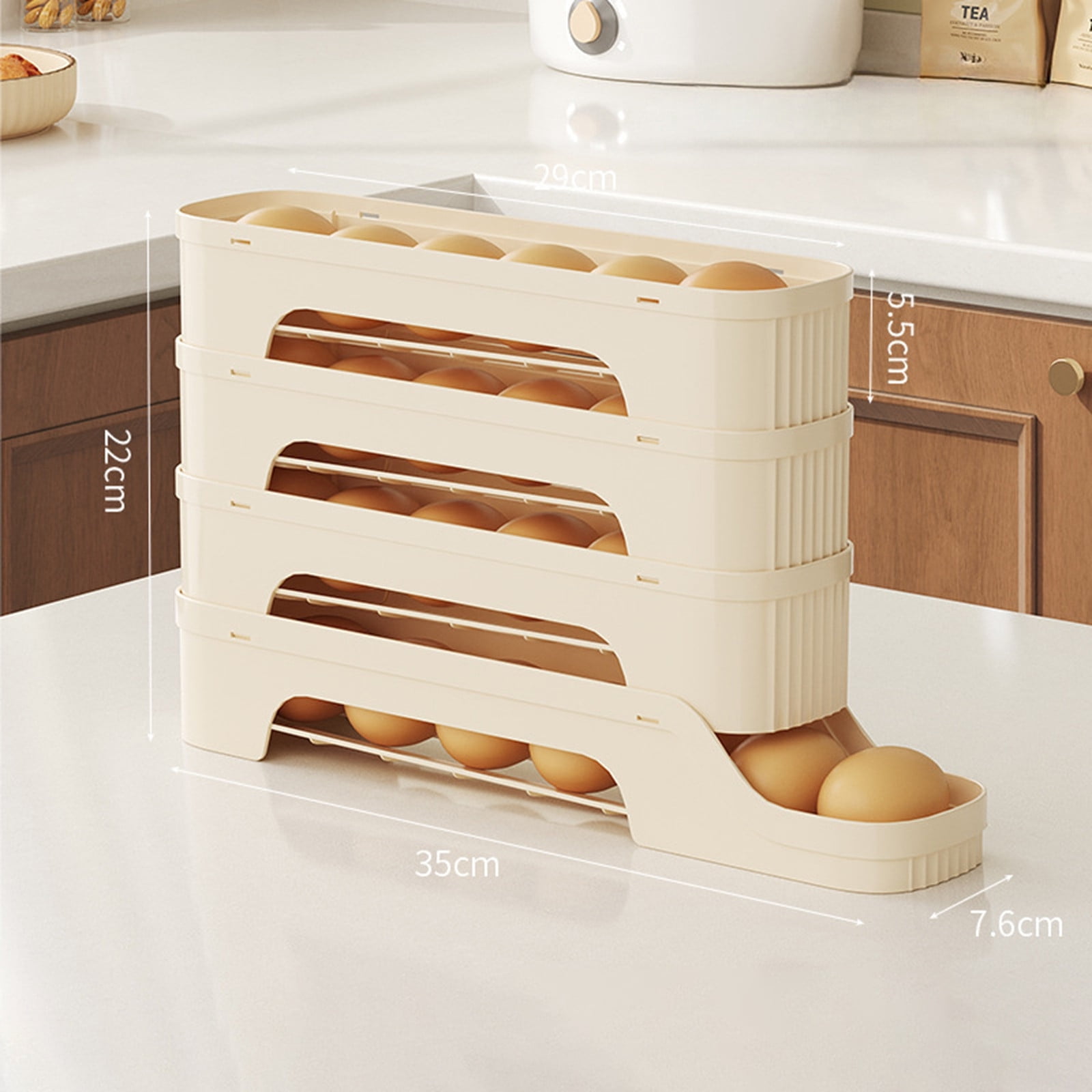 Large Capacity Automatic Rolling Refrigerator Egg Holder Organizer Stackable Sliding Food Grade Tray For Kitchen Fridge Storage