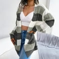 thumbnail image 2 of felwors Women's Striped Long Sleeve Open Front Knit Cardigan Casual Pullover Sweater Black, L, 2 of 8