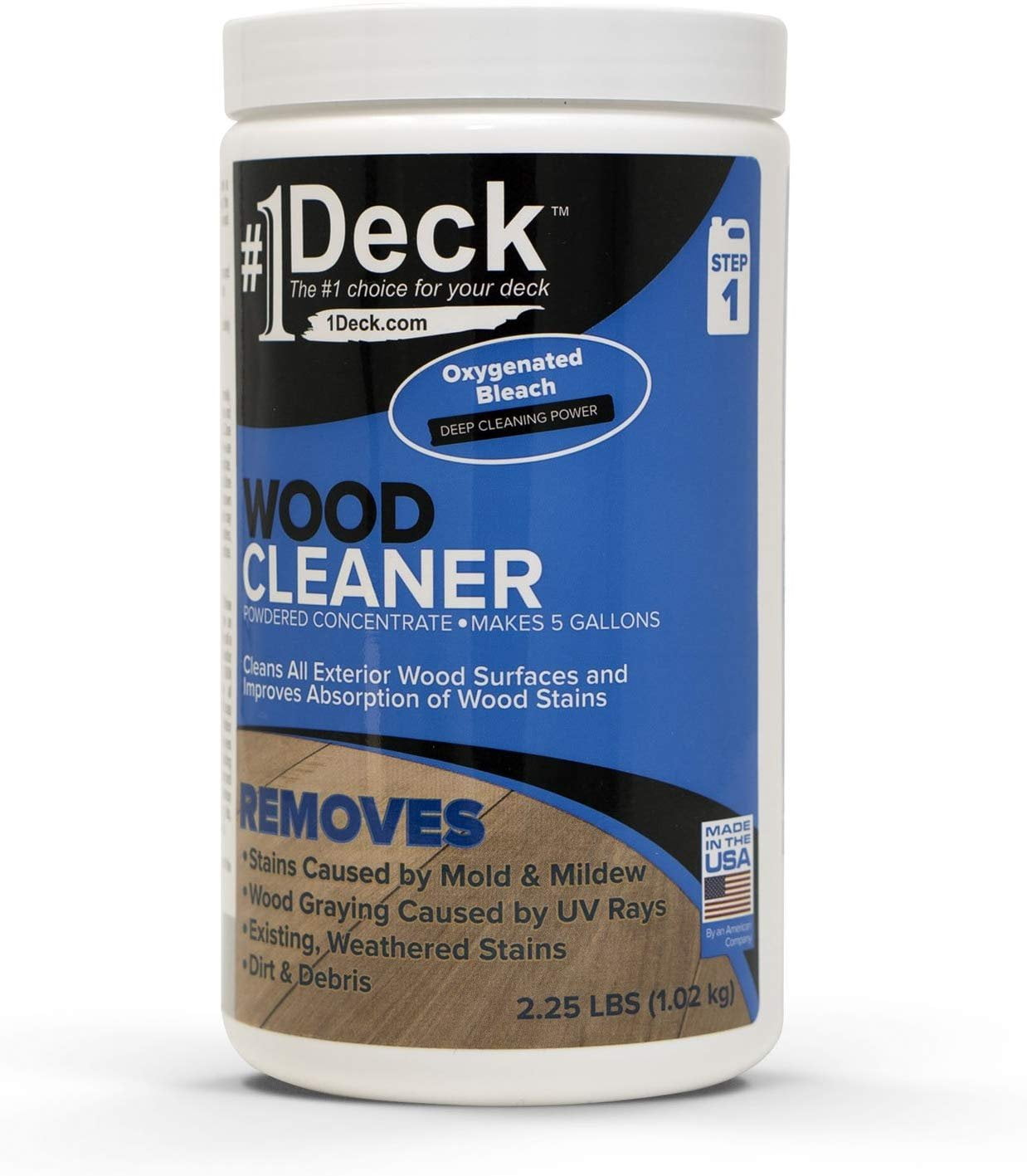 1 Deck Wood Cleaner 2.25 lbs Makes 5 Gallons of Wood Deck Cleaning Solution