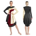 thumbnail image 6 of Raenseen Womens Lyrical Dance Dress Long Sleeve High-low Hem Metallic Praise Dance Dress Worship Black 3XL, 6 of 9