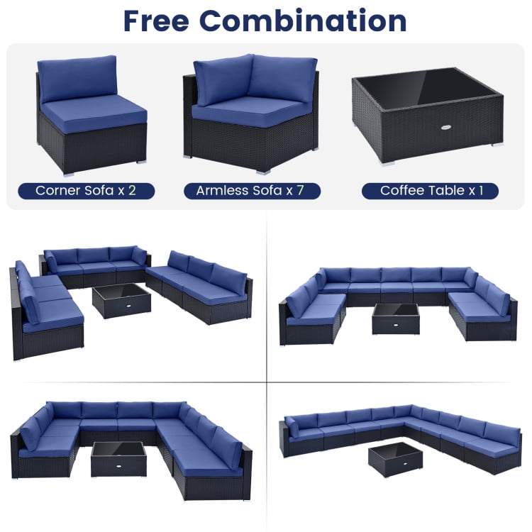 Aimee Lii 10 Piece Outdoor Wicker Conversation Set with Seat and Back Cushions, Outdoor Patio Furniture, Navy Aimee Lii 10 Piece Outdoor Wicker Conversation Set with Seat and Back Cushions, Outdoor Patio Furniture, Navy