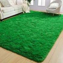 Luxury Soft Shaggy Rug, 5x8 Feet Bedroom Plush Area Carpet for Living Room, Green Fluffy Shag Rug for Kids, Girls, Teens & Nursery Decor