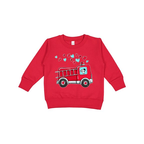 Inktastic Valentine Fire Truck with Cute Dalmatian and Hearts Toddler Sweatshirt