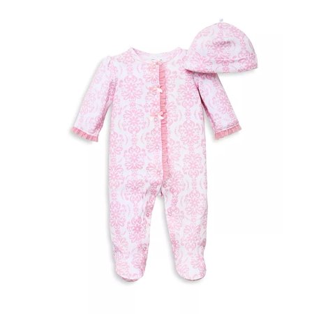 

Little Me PINK MULTI Baby Girls Damask Scroll Hat & Coverall Set Preemie