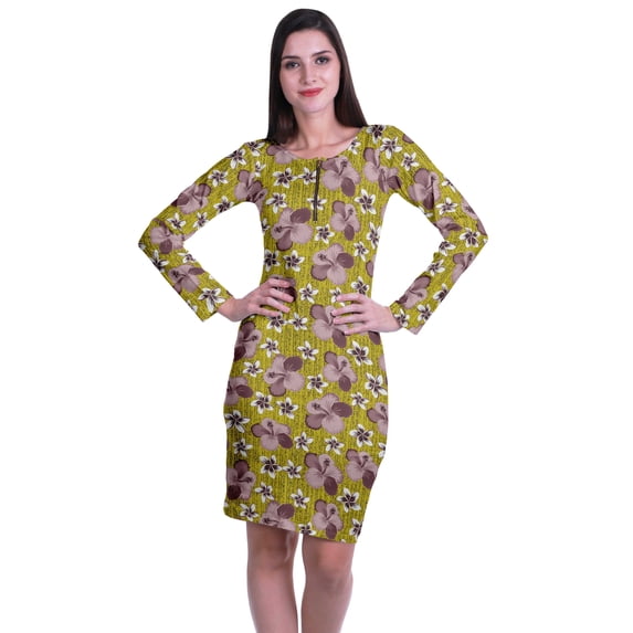 Moomaya Womens Full Sleeve Printed Midi Length Printed Bodycon Dress