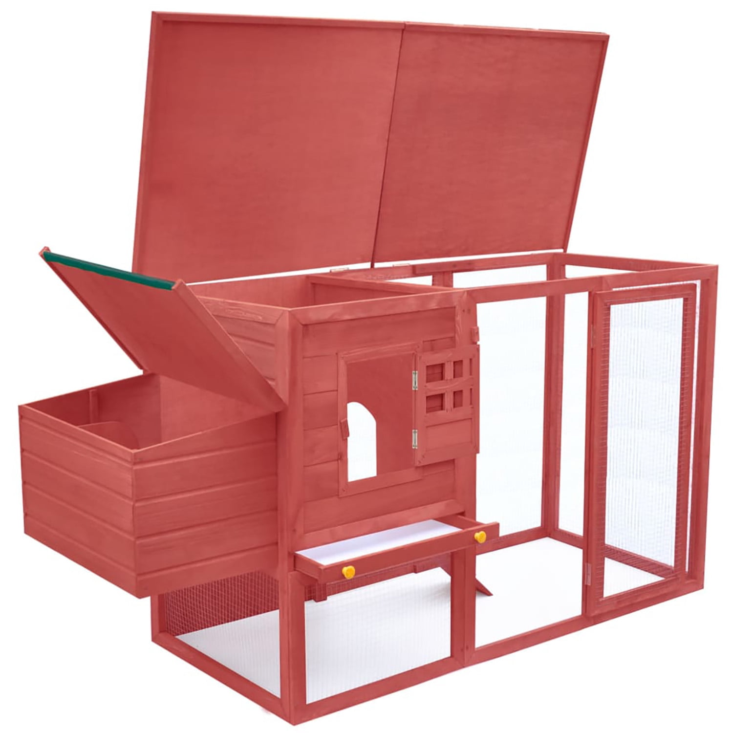 Pefilos 79.5" Wooden Rabbit Hutch with Waterproof Roof, Bunny Cage Pull-Out Tray, Hen House Egg Cage for Poultry Hutch & Egg-Laying Coop, Red Pefilos 79.5" Wooden Rabbit Hutch with Waterproof Roof, Bunny Cage Pull-Out Tray, Hen House Egg Cage for Poultry Hutch & Egg-Laying Coop, Red