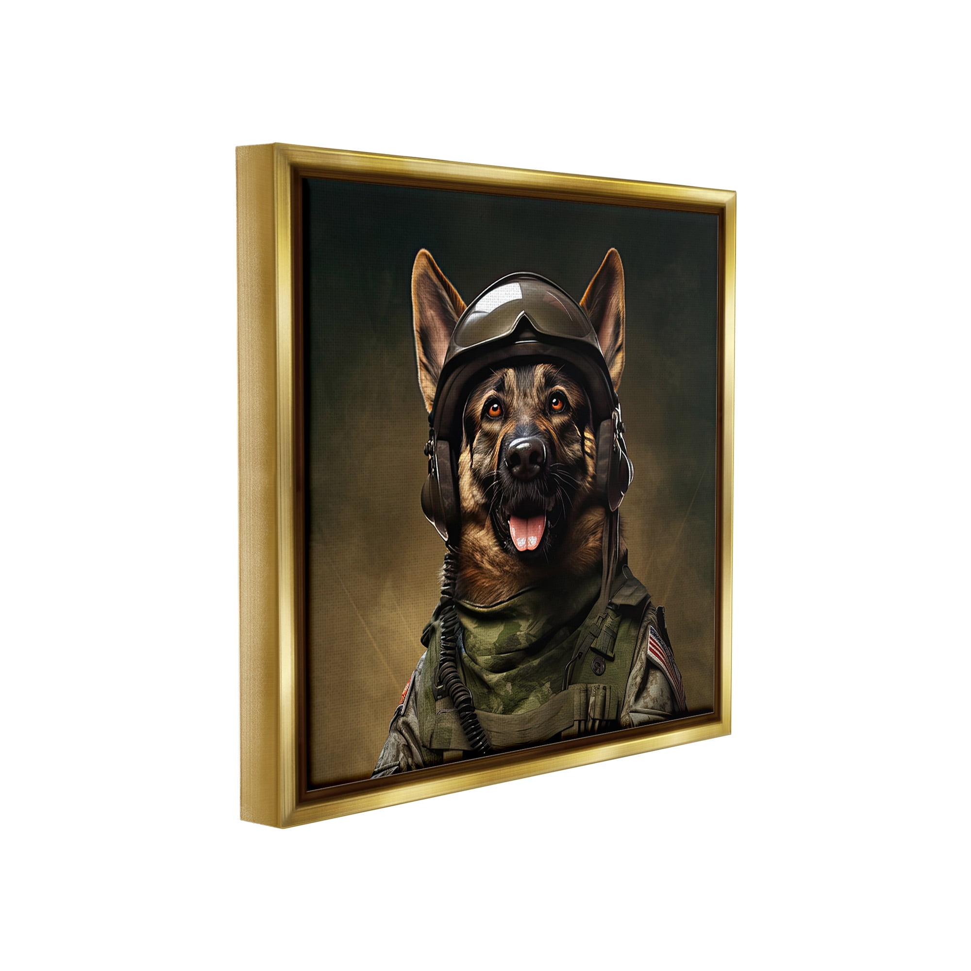 Stupell Industries German Shepherd in Uniform Animals & Insects Painting Gold Floater Framed Canvas Art Print Wall Art, 25 x 25
