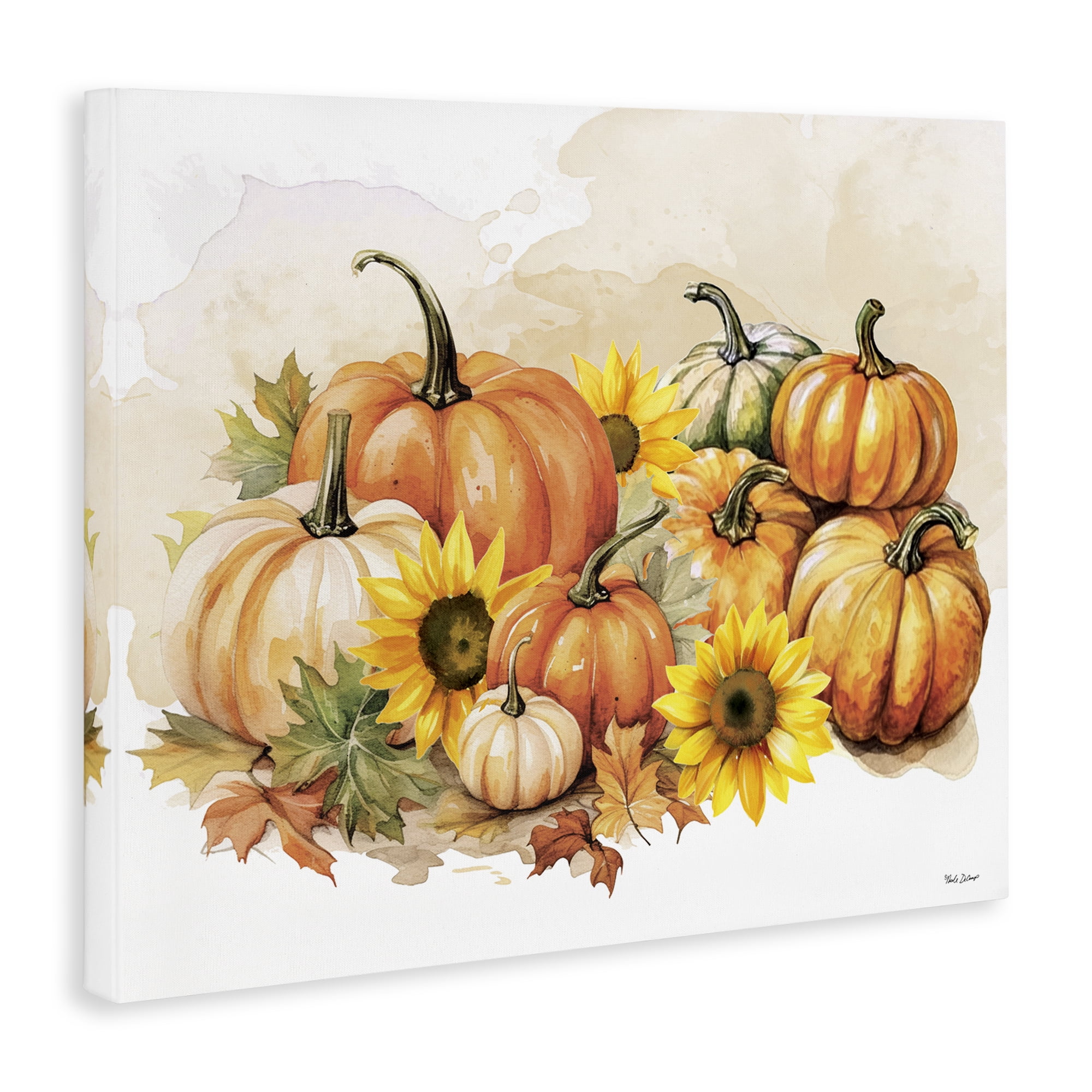 Stupell Industries Pumpkin & Sunflower Bundle Botanical & Floral Painting Gallery Wrapped Canvas Art Prints Wall Art, 40 x 30