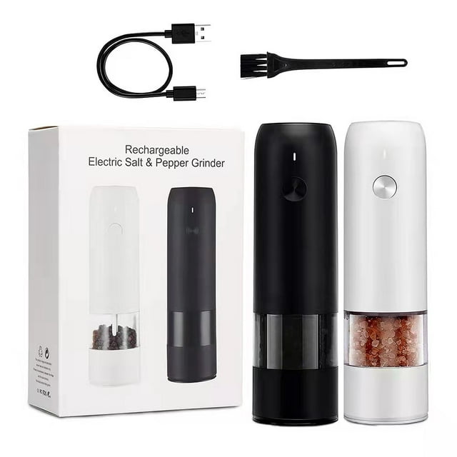 Portable USB Rechargeable Electric Grinder Set: 28g Compact Spice Mill for Pepper & Coffee Beans, Efficient Blades, Easy-to-Use Design, Durable Material, Home & Travel Kitchen Tool (Black & White)