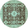 thumbnail image 1 of Ahgly Company Indoor Round Oriental Light Blue Traditional Area Rugs, 7' Round, 1 of 4