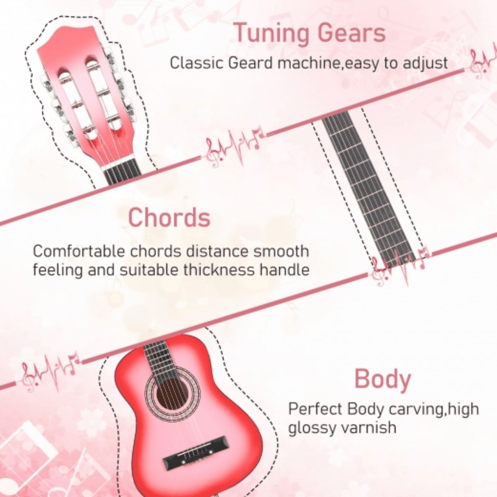 Tcbosik 30-inch Beginner Acoustic Guitar, Basic Starter Kit with Gig Bag, Strap, Picks, Strings, Capo and Tuner, Pink