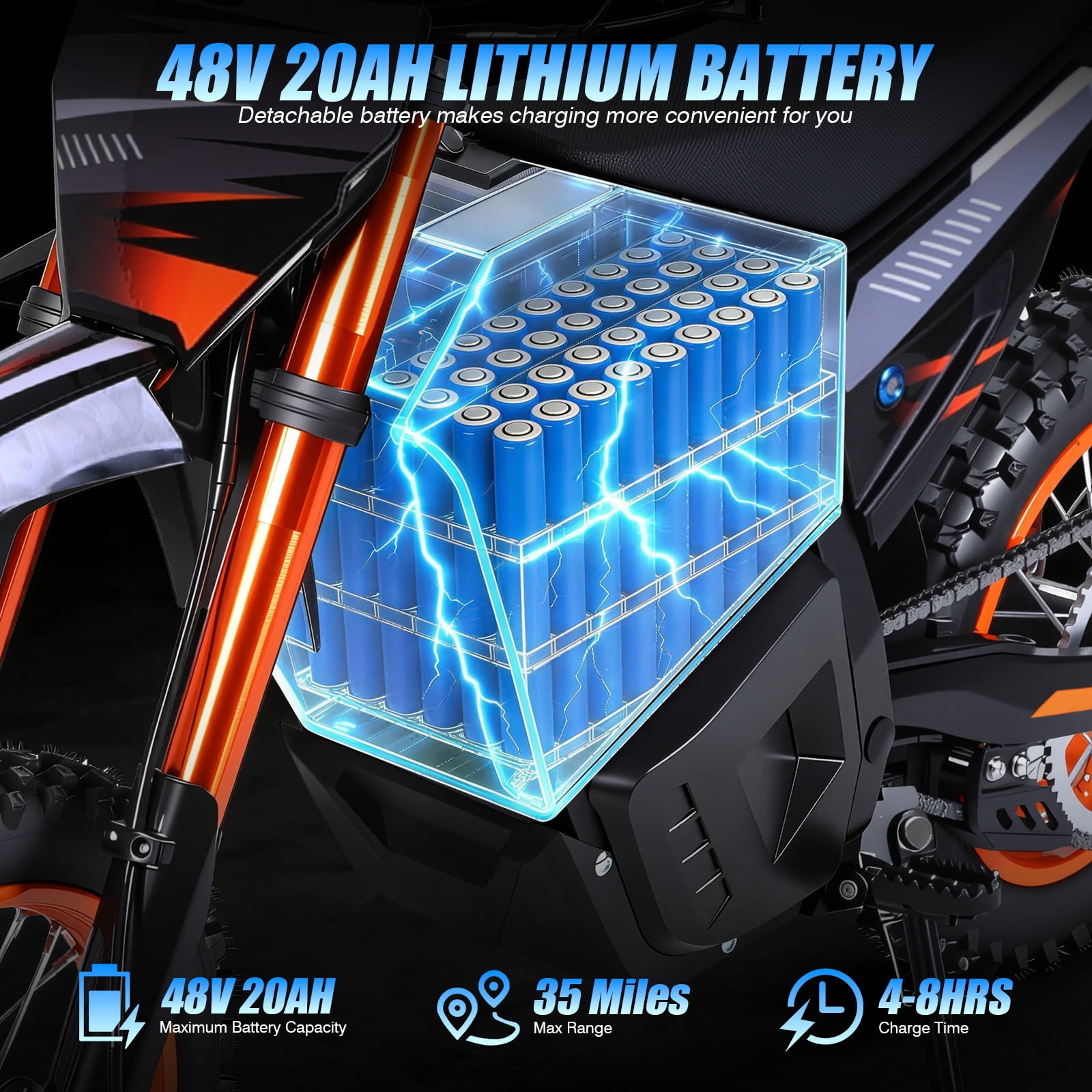 3000W Adult Electric Dirt Bike, 40mph Top Speed, 43-mile Range, 48V 30ah Battery, 14"/12" Fat Tires, Dual Hydraulic Brakes, Full Suspension, UL2849