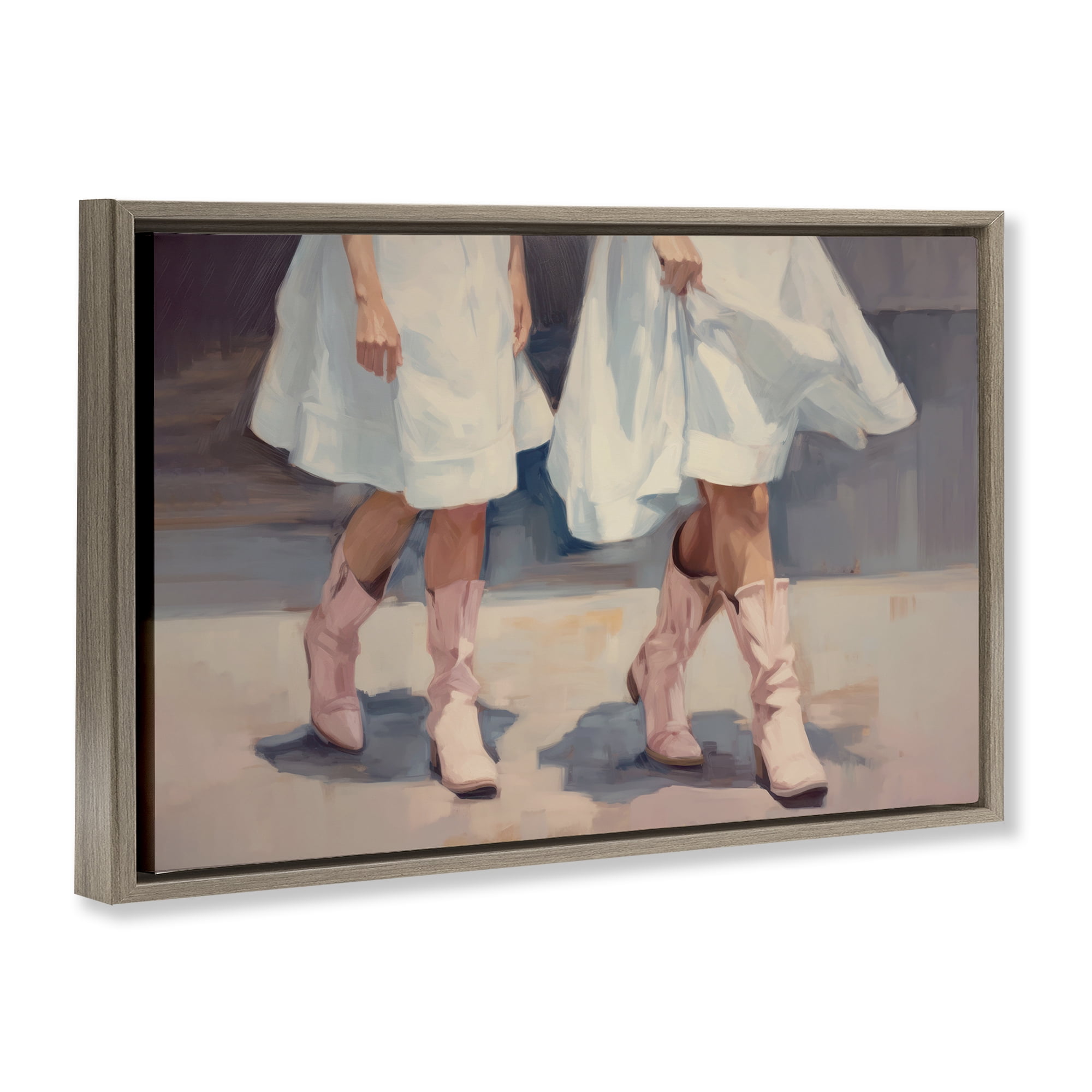 Stupell Industries Friends with Cowgirl Boots People Painting Brown Floater Framed Canvas Art Print Wall Art, 25 x 17