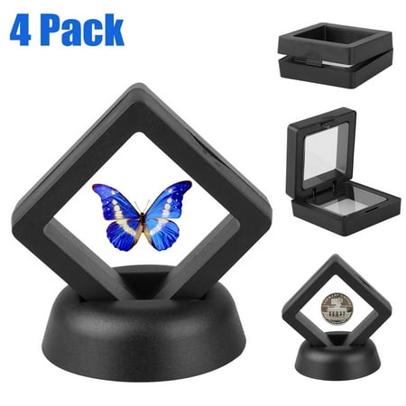 - 2pcs Square 3D Albums Floating Coin Display Frame Holder Box Case w/ Stand Black