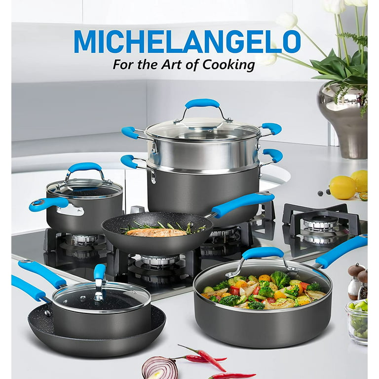 MICHELANGELO Hard Anodized Cookware Set 13 Piece, Pro. Nonstick Pots and  Pans Set with Granite-Derived Coating, Induction Cookware Sets with Blue  Silicone Handles, Heavy Gauge Kitchen Cookware Sets 