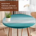 thumbnail image 5 of Round Table Cover 45-54 Inch Teal Turquoise Waterproof Reusable Table Cloth Round Fitted Vinyl Tablecloth with Elastic Edged for Parties Outdoors, Farmhouse Abstract Gradient Wooden Plank, 5 of 9