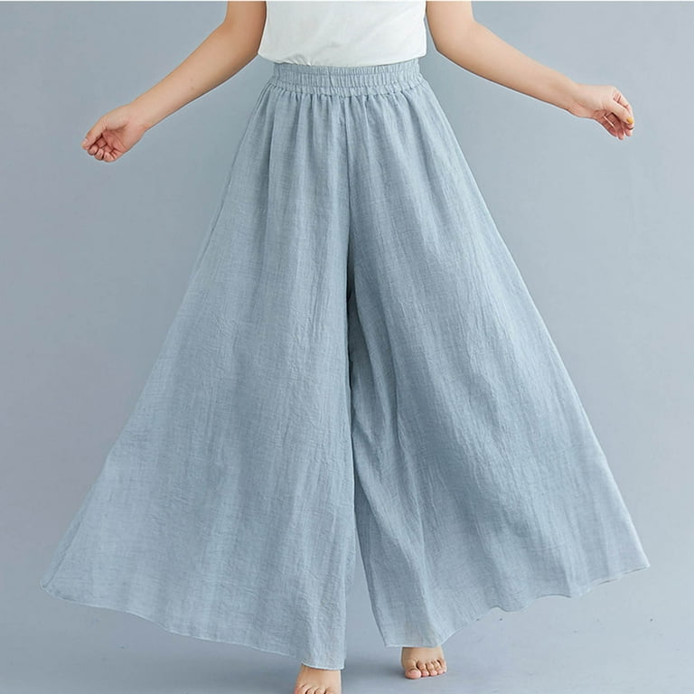 JNGSA Flowy Pants for Women Casual High Waisted Wide Leg Palazzo Pants  Trousers Solid Color Elastic Pants White 6
