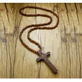 thumbnail image 3 of VNOX Large Wooded Cross Necklace Big Beaded Religious Christianholic Crucifix Rosary Cross Necklace Costume Accessories for Women, 3 of 4