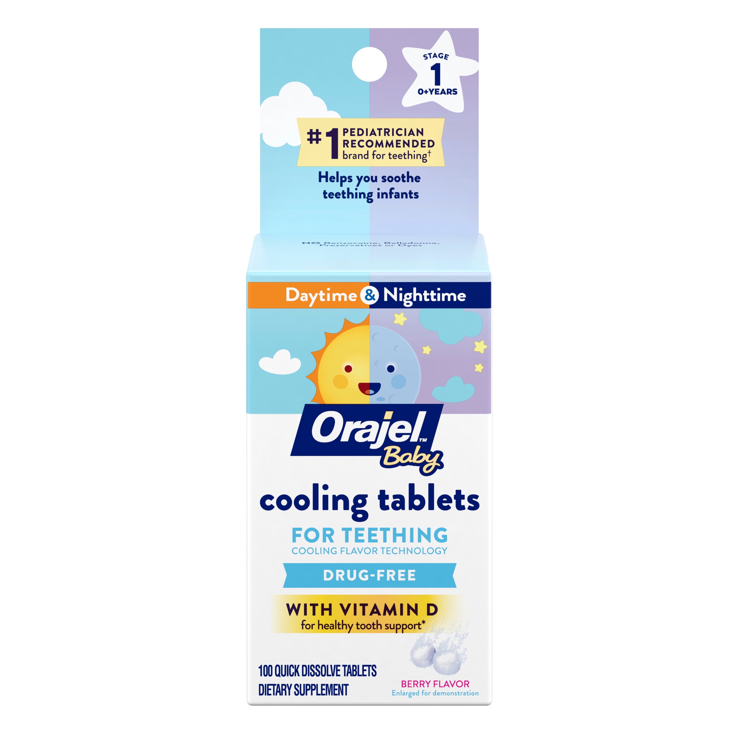 Orajel Baby Cooling Tablets for Teething with Vitamin D, 100 Quick Dissolve Tablets