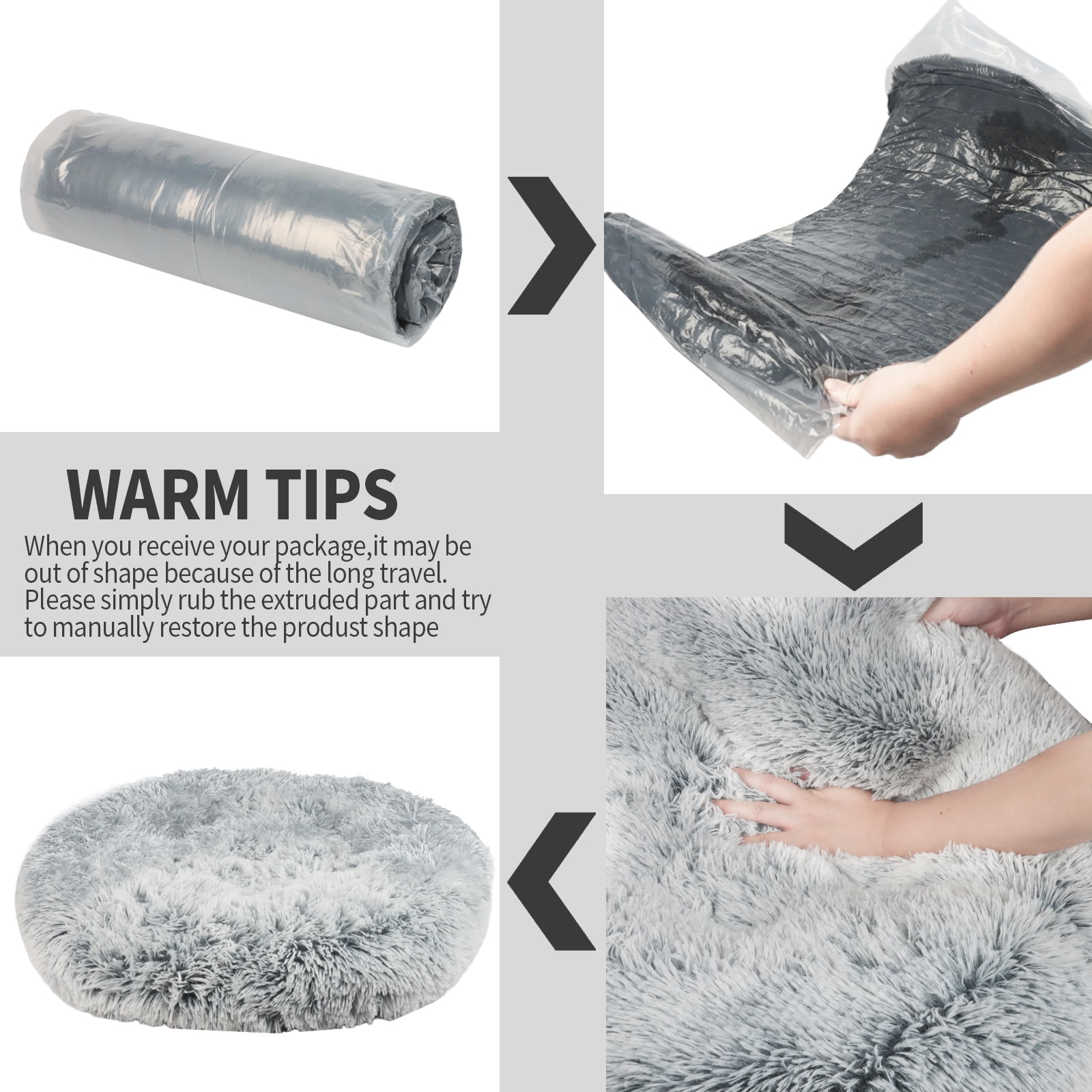 Katieovy Dog Bed for Large Dogs,Fluffy Calming Donut Dog Beds,28 inch Washable Plush Round Dog Mat with Non-Slip Bottom,Dark Gray