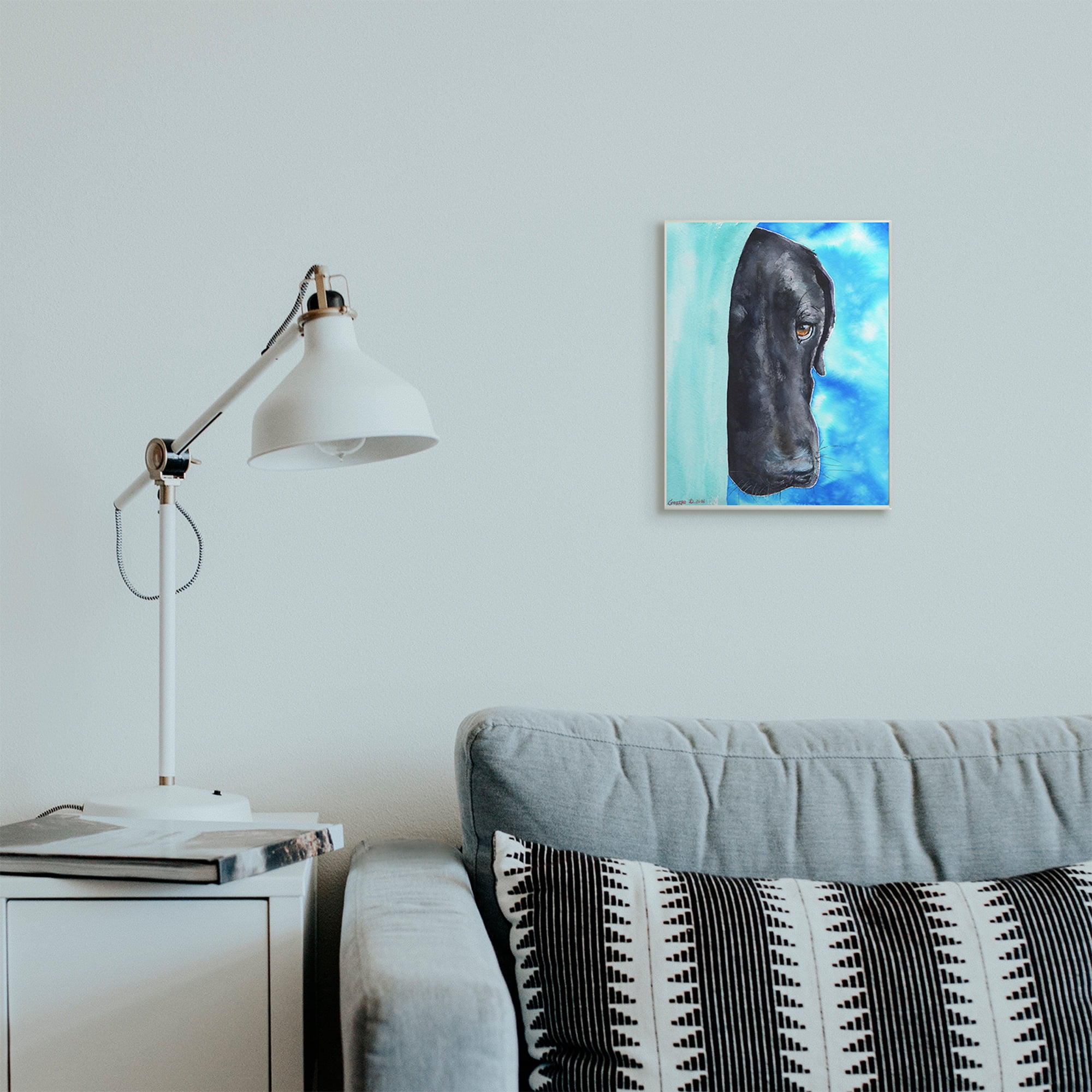Stupell Industries Bashful Labrador Dog Portrait Vibrant Blue Wall Plaque, 10 x 15, Design by George Dyachenko