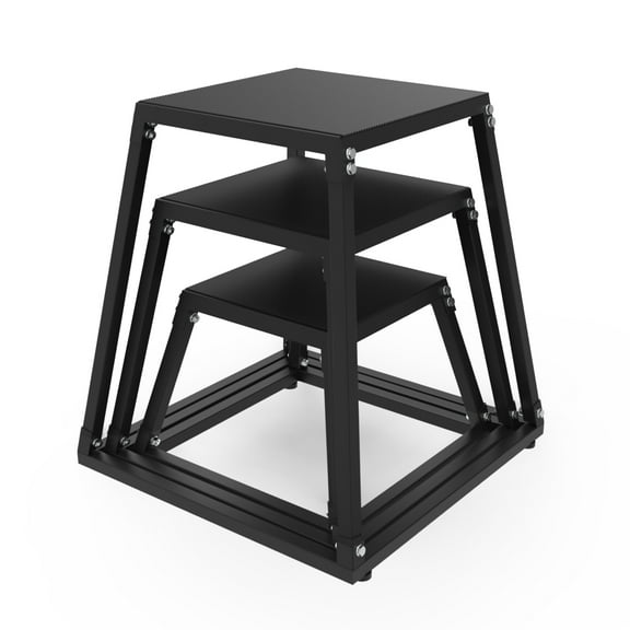 Shininglove Set of 3 Steel Plyometric Jump Box – 12" 18" 24" Heavy-Duty Anti-Slip Plyo Box for HIIT & Home Workouts(Black)