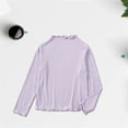 thumbnail image 4 of LIJCC Women's Crew Neck Lightweight Cotton Solid Color Long Sleeve T-Shirts Plus Size Ruffled Mock Neck Shirts with Lettuce Edge Neckline Cute Elegant Regular Tee, 4 of 4
