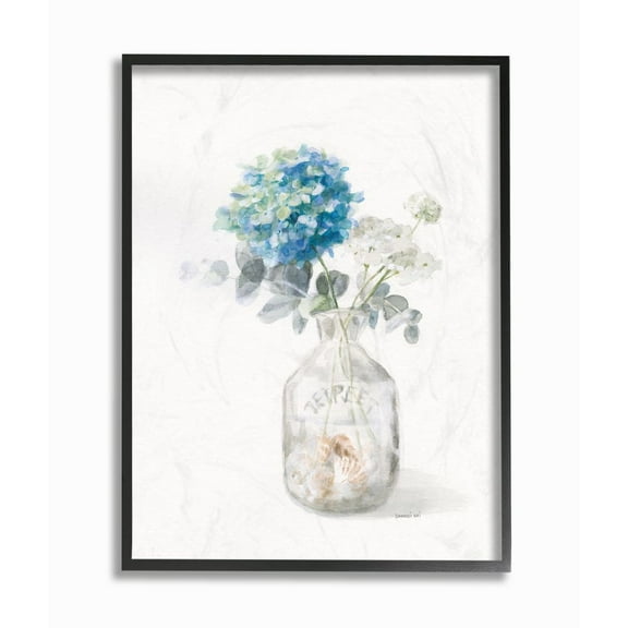 Stupell Industries Flower Jar Beach Still Life Blue Painting Framed Giclee Texturized Art by Danhui Nai