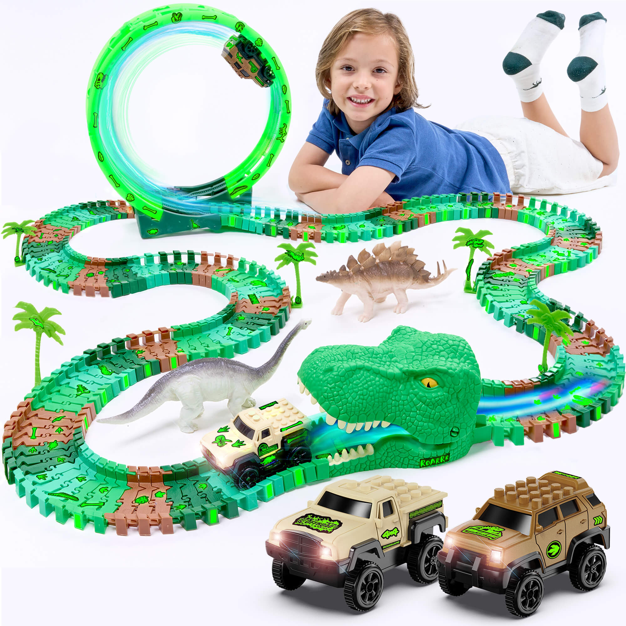 JitteryGit Dinosaur Race Track Glowing Loop Toy Set photo 1