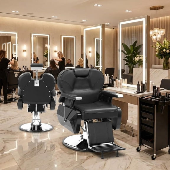 Professional Barber Chair Hydraulic 360 Swivel Salon Chair with Adjustable Headrest, Reclining Styling Chair for Hairdresser Beauty Salon Spa Shampoo Equipment