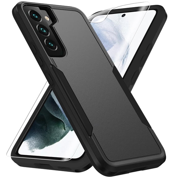Heavy Duty Phone Case compatible with Samsung Galaxy S22, Military Grade Drop Tested Rugged Shockproof Protective Cover with HD Screen Protector, Black