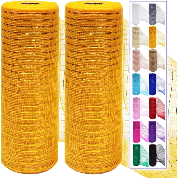 1 /2Rolls Deco Mesh Ribbon Rolls 10 Inch 10 Yards(30 ft) Decorative Mesh Fabric with Foil for Wreaths Christmas Tree Ribbon Door DIY Craft Halloween Decor Wedding Party Supplies