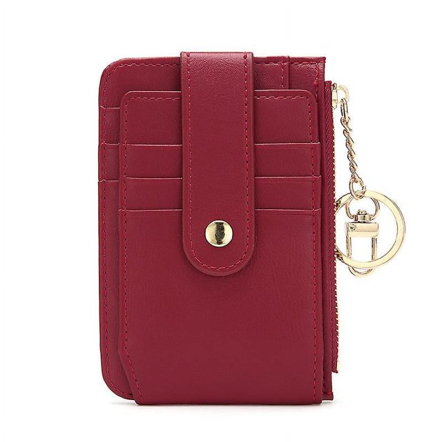 Tarjetero de piel para mujer con compartimento para monedas, monedero, tarjetero para hombre y mujer, color rojo