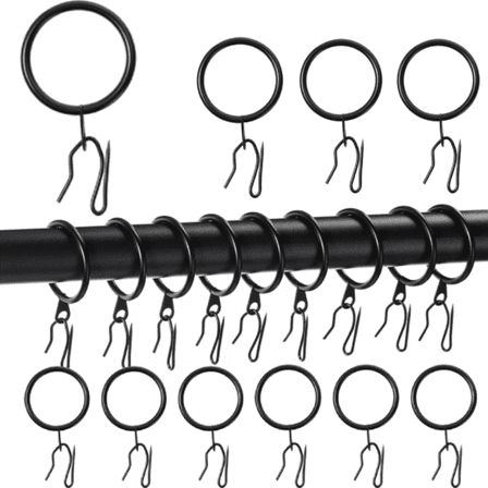 Metal Drapery Curtain Rings, 1.65 in Metal Drapery Curtain Rings with Pin Hooks for Window Door Shower (Set of 30)