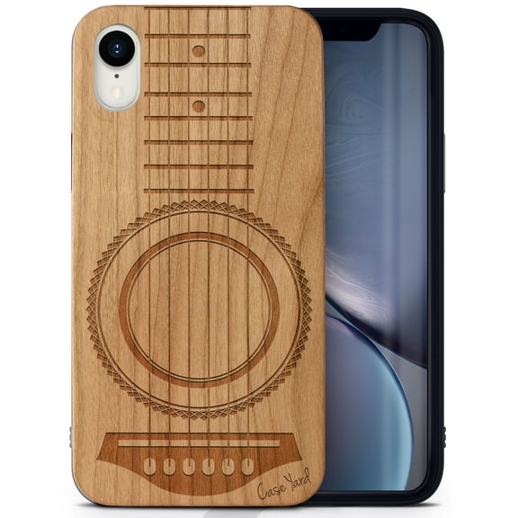 Case Yard Wooden Case Outside Soft TPU Silicone, Slim Fit Shockproof Wood Protective Phone Cover for Girls Boys Men and Women, Supports Wireless Charging Guitar Design case for iPhone-XR