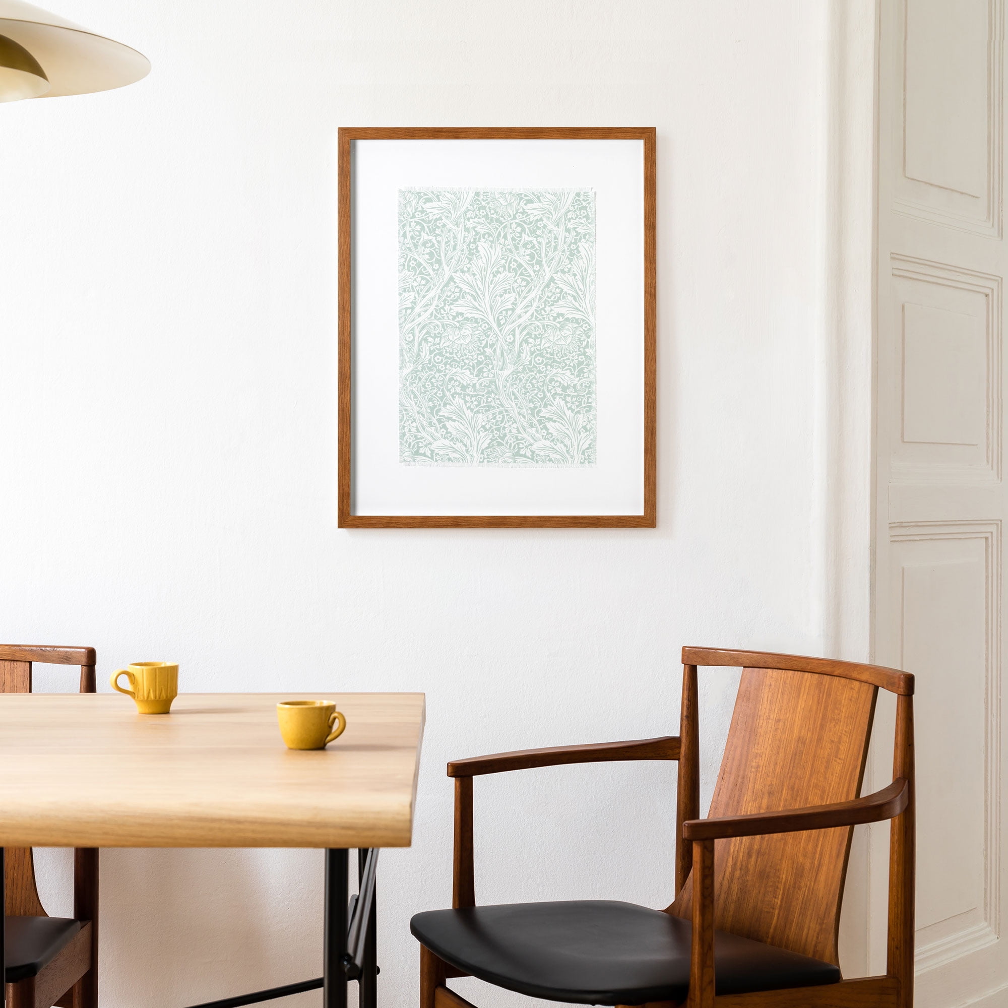 Home Decor Collection Green Printed Framed Floral Pattern on Linen Wall Art
