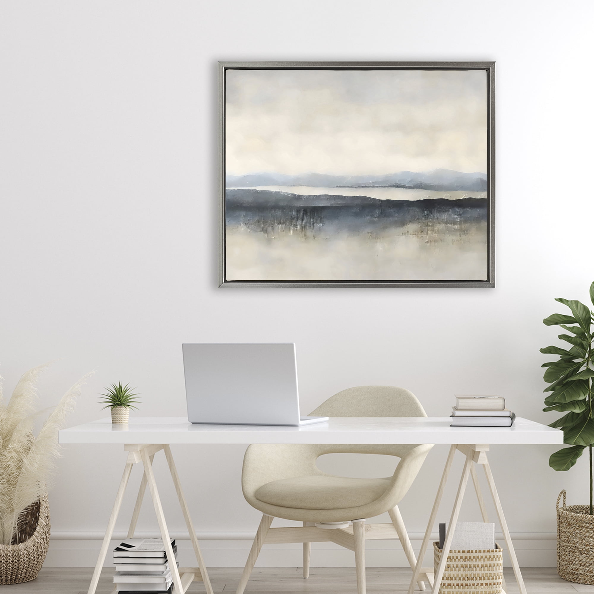 Stupell Industries Misty Muted Horizon Gray Framed Floater Canvas Wall Art, design by Riley B