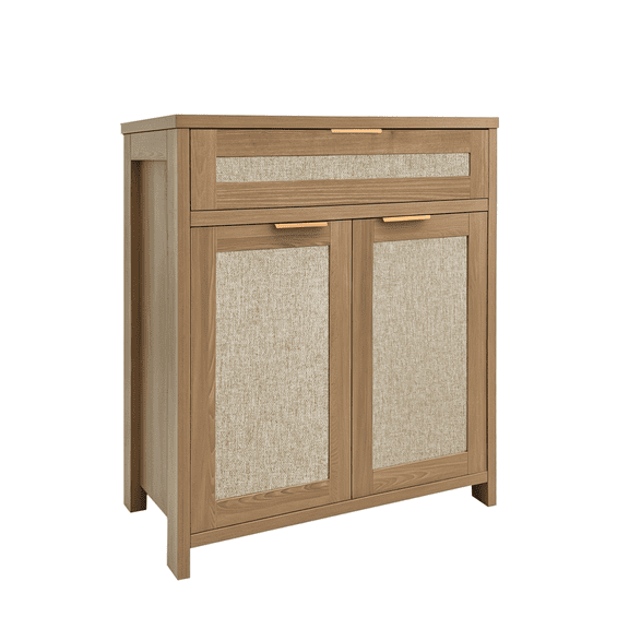 Rattan Sideboard Buffet Cabinet, Farmhouse Storage Cabinet with Adjustable Shelf, Boho Kitchen Buffet Cabinet with Drawer for Dining, Kitchen, Entryway, Living Room, Wood