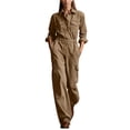 thumbnail image 2 of ClodeEU Women's Button Down Collared Long Sleeve Jumpsuit,High Waist Wide Leg Romper with Pockets ,Women's Plus XXL, 2 of 7