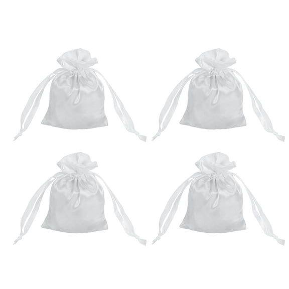 Uxcell Satin Bags with Drawstring, 3x4 Inch Wedding Favor Bag Mini Gift Packaging for Birthday Christmas Jewelry Party (White, Pack of 4)