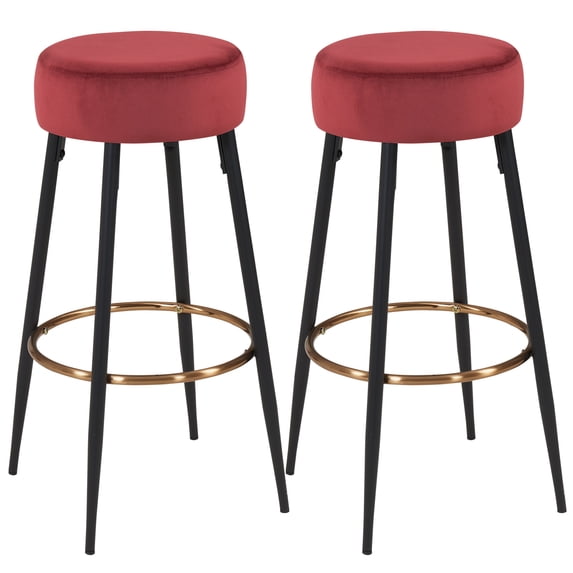 Duhome Elegant Lifestyle Height 30" Backless Velvet Bar Stools Set of 2 Red