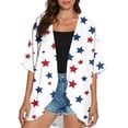thumbnail image 4 of JULMCOMO American Flag Lightweight Cardigans for Women Red White Blue Half Sleeve Patriotic Kimono Cover Ups Summer Tops White M, 4 of 6