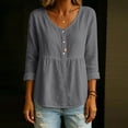 thumbnail image 5 of Ruimatai Womens Peplum Tunic Blouses V Neck Button Front Roll Up Long Sleeve Loose Casual Pullover Tops, 5 of 7