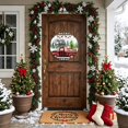 thumbnail image 4 of Welcome Sign for Front Door, Christmas Red Truck Round Metal Wall Art Wreaths, Xmas Tree Snowman Winter Gifts Plaid Outdoor Indoor Wall Hanging Sign for Porch Decor Housewarming Gifts 11.8 Inch, 4 of 8