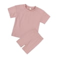 thumbnail image 2 of Mifsaly Girls 2 Piece Summer Outfit Sets Crew Neck Short Sleeve T-Shirts and Stretch Biker Shorts Kids Casual Sport Home Playwear Basic Matching Clothes, 2 of 9